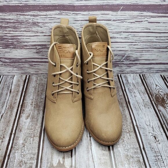 Nautica Tan Waterline lace up Wedges Ankle Booties 9.5 - Picture 3 of 6